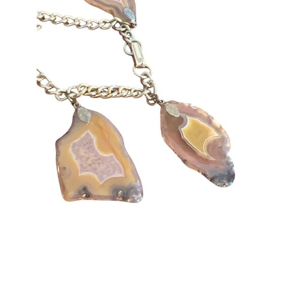Vintage Agate Stone Slab Charm Bracelet Gold Tone Chain Fold Over Clasp 6.75" - Picture 3 of 6